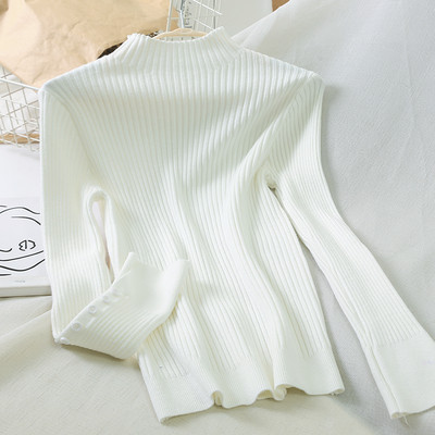 Casual γυναικείο πουλόβερ με κουμπία μανίκια σε διάφορα χρώματα