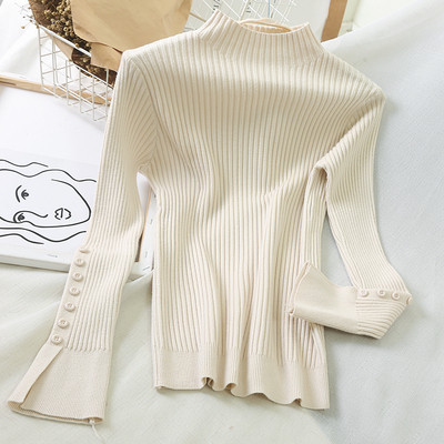 Casual γυναικείο πουλόβερ με κουμπία μανίκια σε διάφορα χρώματα