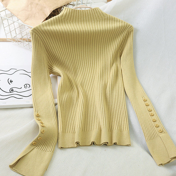 Casual γυναικείο πουλόβερ με κουμπία μανίκια σε διάφορα χρώματα