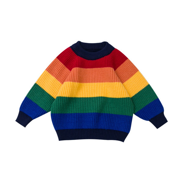 Μοντέρνο παιδικό ριγέ πουλόβερ με λαιμόκοψη O για αγόρια