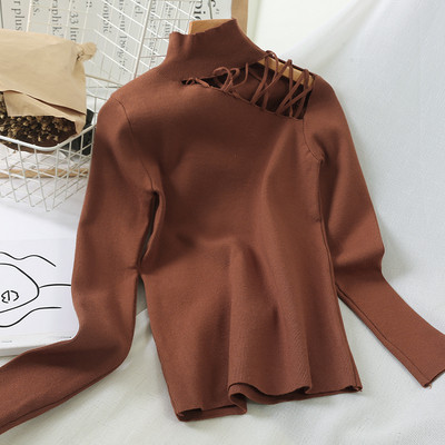 Pulover de dama modern cu guler inalt si decupaje in mai multe culori