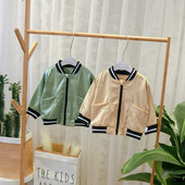 Geaca moderna pentru copii cu fermoar pentru baieti in verde si bej