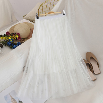 Κομψή γυναικεία φούστα  με περλες και με ψηλή μέση σε διάφορα χρώματα