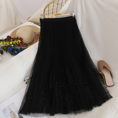 Κομψή γυναικεία φούστα  με περλες και με ψηλή μέση σε διάφορα χρώματα