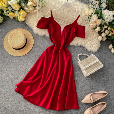 Rochie elegantă de damă cu decolteu în V în trei culori