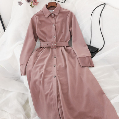 Μοντέρνο γυναικείο φόρεμα  με κουμπιά και ζώνη σε διάφορα χρώματα