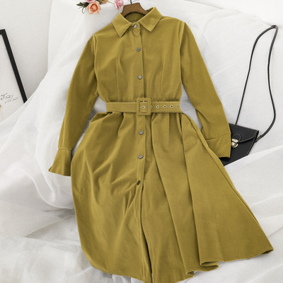 Μοντέρνο γυναικείο φόρεμα  με κουμπιά και ζώνη σε διάφορα χρώματα