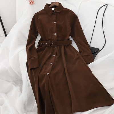 Μοντέρνο γυναικείο φόρεμα  με κουμπιά και ζώνη σε διάφορα χρώματα