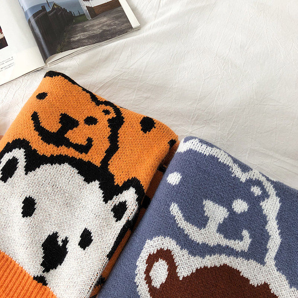 Μοντέρνο γυναικείο πουλόβερ φαρδύ σχέδια σε μπλε και πορτοκαλί χρώμα