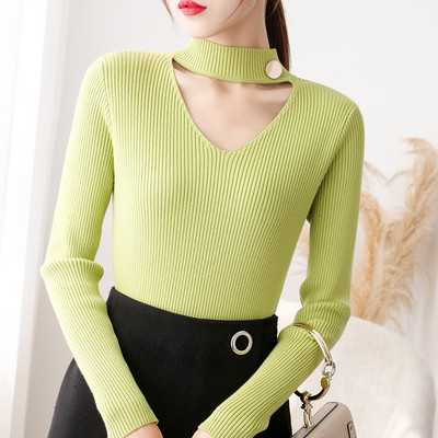 Pulover de dama model nou cu decupaje in alb, negru, verde si galben
