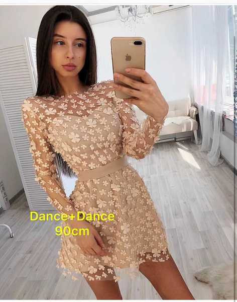 Rochie moderna de dama scurta cu model floral si maneci lungi in mai multe culori