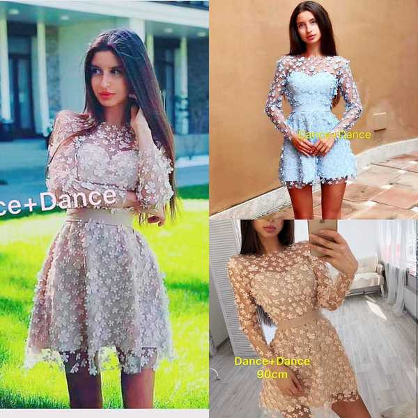 Rochie moderna de dama scurta cu model floral si maneci lungi in mai multe culori