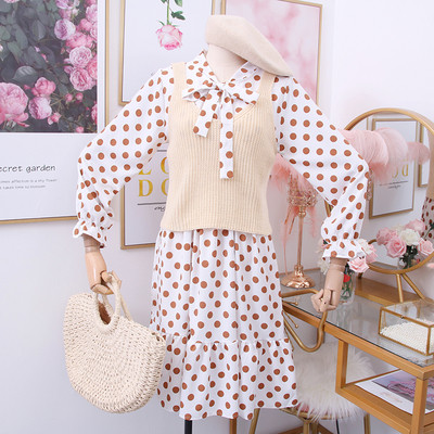 Νέο μοντέλο γυναικείοο σετ - φόρεμα πουά + γιλέκο - διάφορα χρώματα