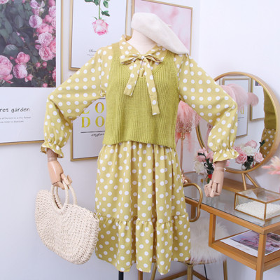 Νέο μοντέλο γυναικείοο σετ - φόρεμα πουά + γιλέκο - διάφορα χρώματα