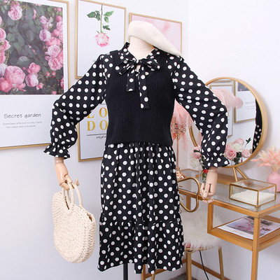 Νέο μοντέλο γυναικείοο σετ - φόρεμα πουά + γιλέκο - διάφορα χρώματα