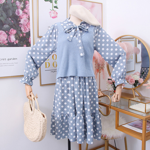 Νέο μοντέλο γυναικείοο σετ - φόρεμα πουά + γιλέκο - διάφορα χρώματα