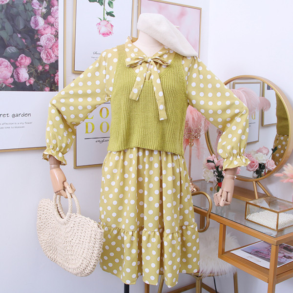 Νέο μοντέλο γυναικείοο σετ - φόρεμα πουά + γιλέκο - διάφορα χρώματα