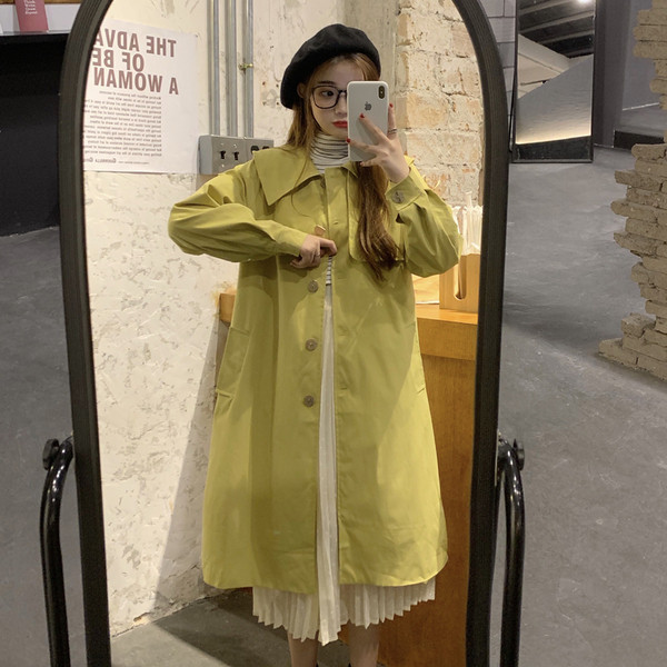 Palton lung și subțire de damă modern de culoare verde