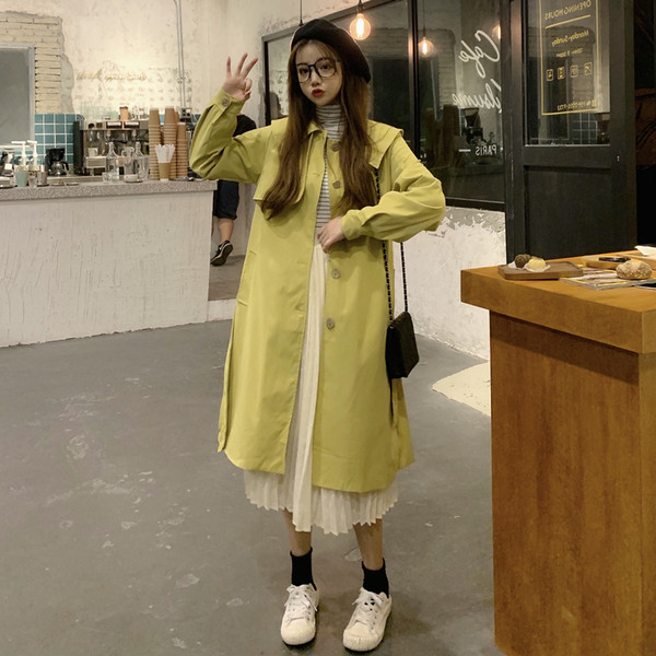 Palton lung și subțire de damă modern de culoare verde