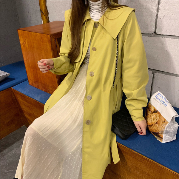 Palton lung și subțire de damă modern de culoare verde