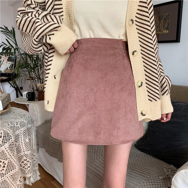 Fusta dama casual din catifea model drept in doua culori