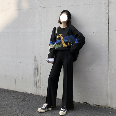 Дамски ежедневен панталон в бежов и черен цвят