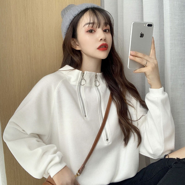 Γυναικεία μοντέρνα μπλούζα σε άσπρο ροζ και μαύρο χρώμα με φερμουάρ