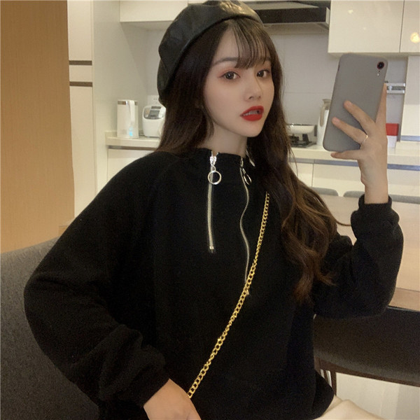 Γυναικεία μοντέρνα μπλούζα σε άσπρο ροζ και μαύρο χρώμα με φερμουάρ