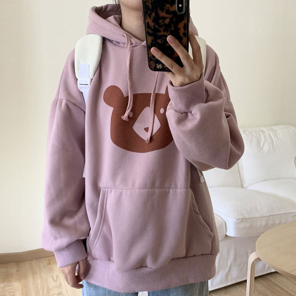 Hanorac de zi cu zi pentru femei, roz cu aplicație și glugă