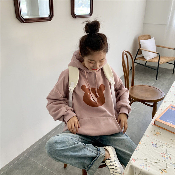 Hanorac de zi cu zi pentru femei, roz cu aplicație și glugă