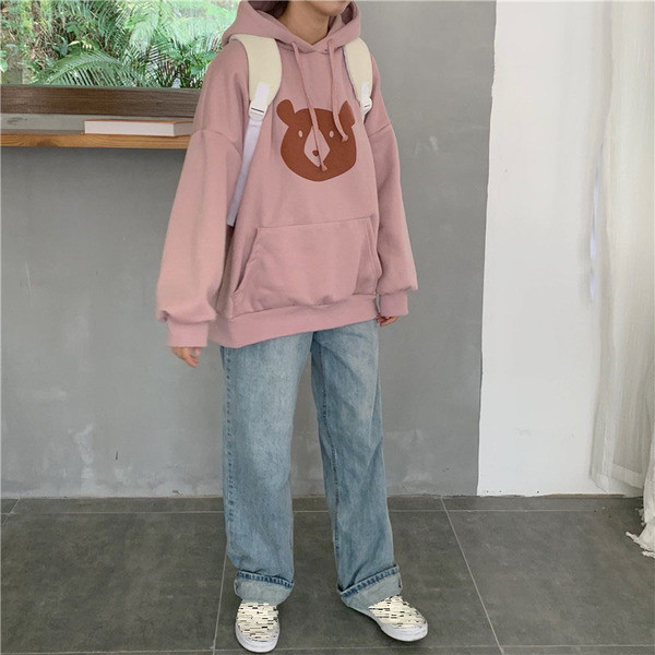 Hanorac de zi cu zi pentru femei, roz cu aplicație și glugă