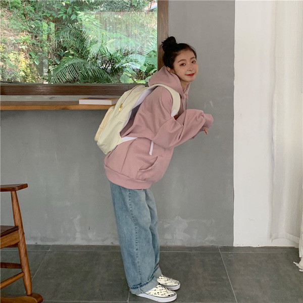 Hanorac de zi cu zi pentru femei, roz cu aplicație și glugă