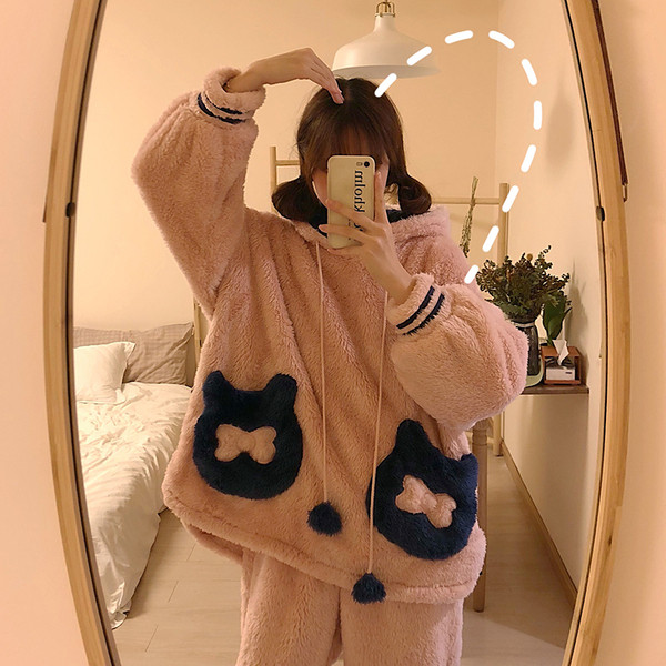 Női aktuális puha pizsama kapucnival