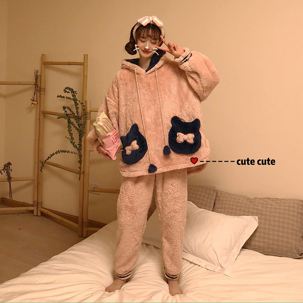 Női aktuális puha pizsama kapucnival