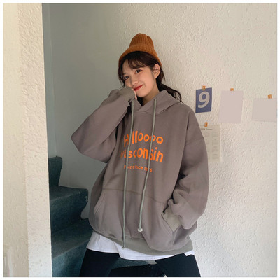 Γυναικείο casual φούτερ σε τρία χρώματα με κορδόνια και επιγραφές