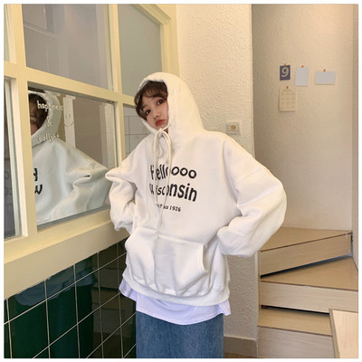 Γυναικείο casual φούτερ σε τρία χρώματα με κορδόνια και επιγραφές