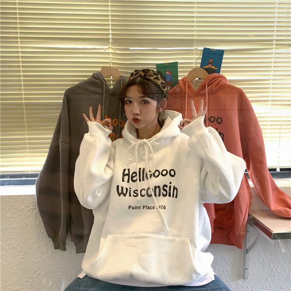 Γυναικείο casual φούτερ σε τρία χρώματα με κορδόνια και επιγραφές