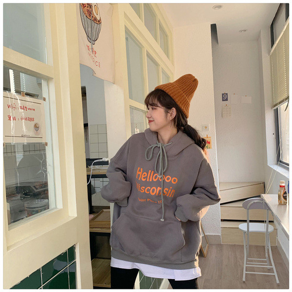 Γυναικείο casual φούτερ σε τρία χρώματα με κορδόνια και επιγραφές