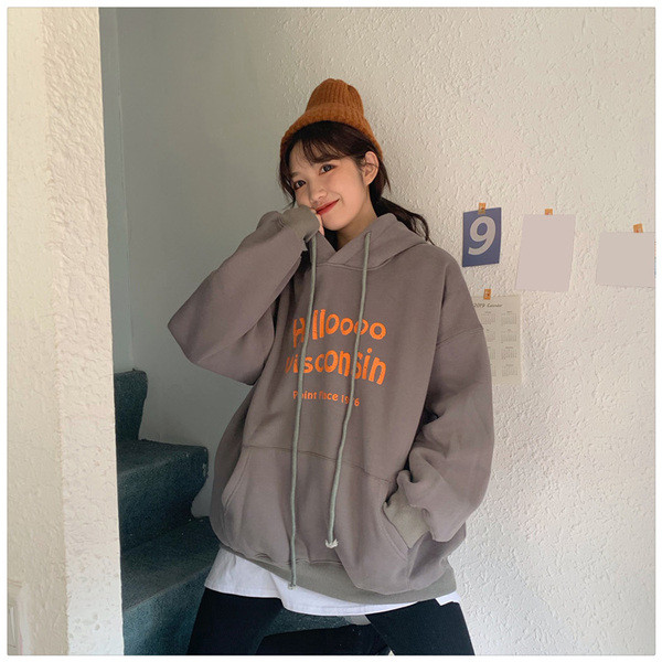 Γυναικείο casual φούτερ σε τρία χρώματα με κορδόνια και επιγραφές