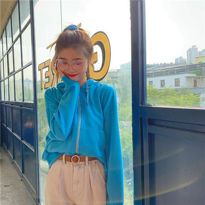 Hanorac scurt casual de dama in mai multe culori cu fermoar