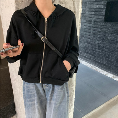 Hanorac scurt casual de dama in mai multe culori cu fermoar