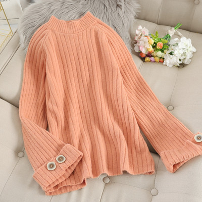 Casual γυναικείο πουλόβερ  με υψηλό γιακά και κουμπιά  φαρδύ μοντέλο