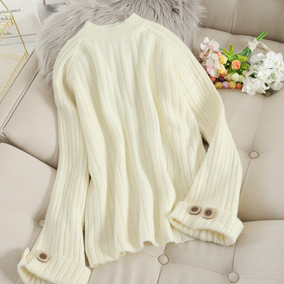 Casual γυναικείο πουλόβερ  με υψηλό γιακά και κουμπιά  φαρδύ μοντέλο