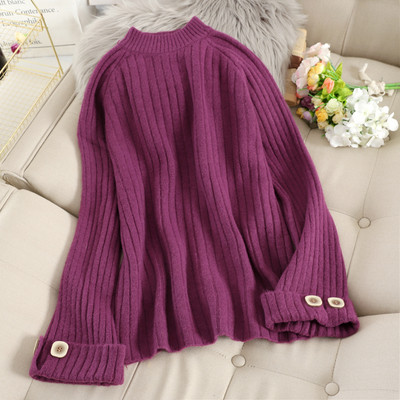 Casual γυναικείο πουλόβερ  με υψηλό γιακά και κουμπιά  φαρδύ μοντέλο