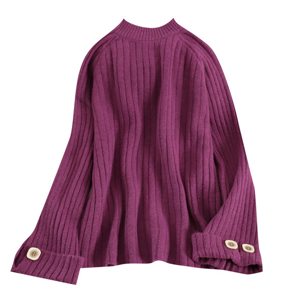 Casual γυναικείο πουλόβερ  με υψηλό γιακά και κουμπιά  φαρδύ μοντέλο