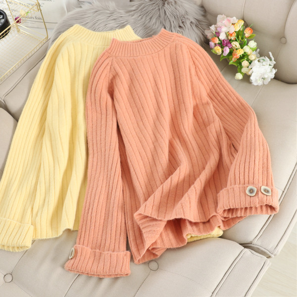 Casual γυναικείο πουλόβερ  με υψηλό γιακά και κουμπιά  φαρδύ μοντέλο