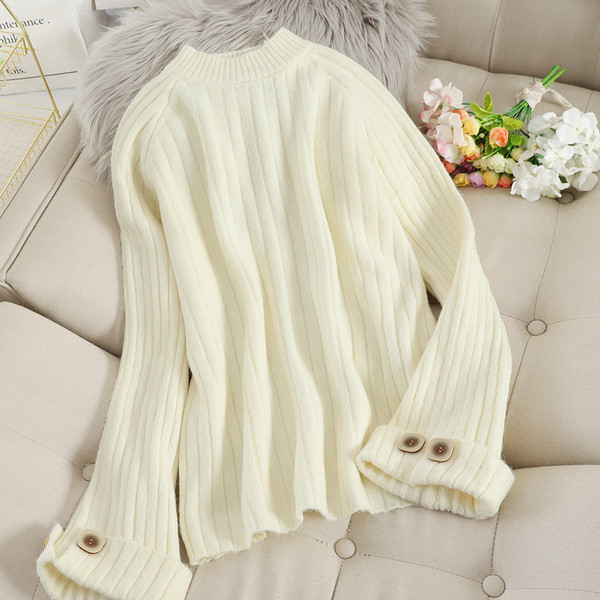 Casual γυναικείο πουλόβερ  με υψηλό γιακά και κουμπιά  φαρδύ μοντέλο