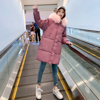 Μοντέρνο γυναικείο μακρύ μπουφάν με κουκούλα και γούνα σε τέσσερα χρώματα