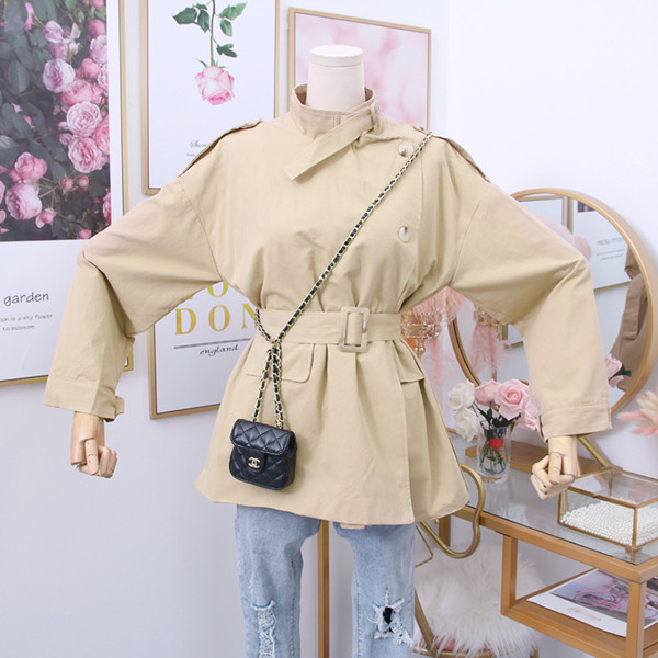 Geaca de dama de toamna model nou cu centura in negru si maro