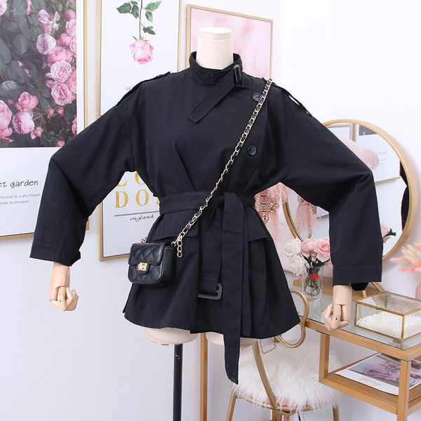 Geaca de dama de toamna model nou cu centura in negru si maro